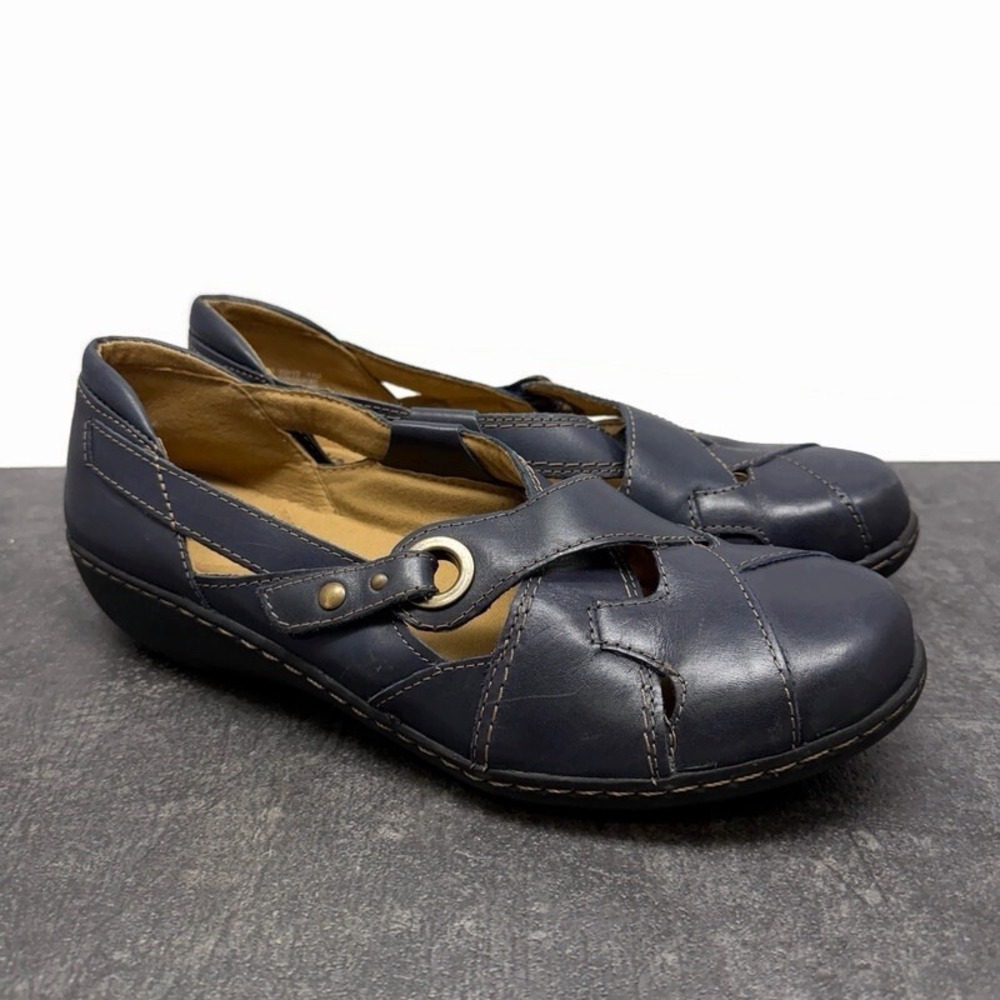 Clarks Ashland Spin Q Women's 11 M Navy‎ Blue Leather Comfort Shoes 26069123